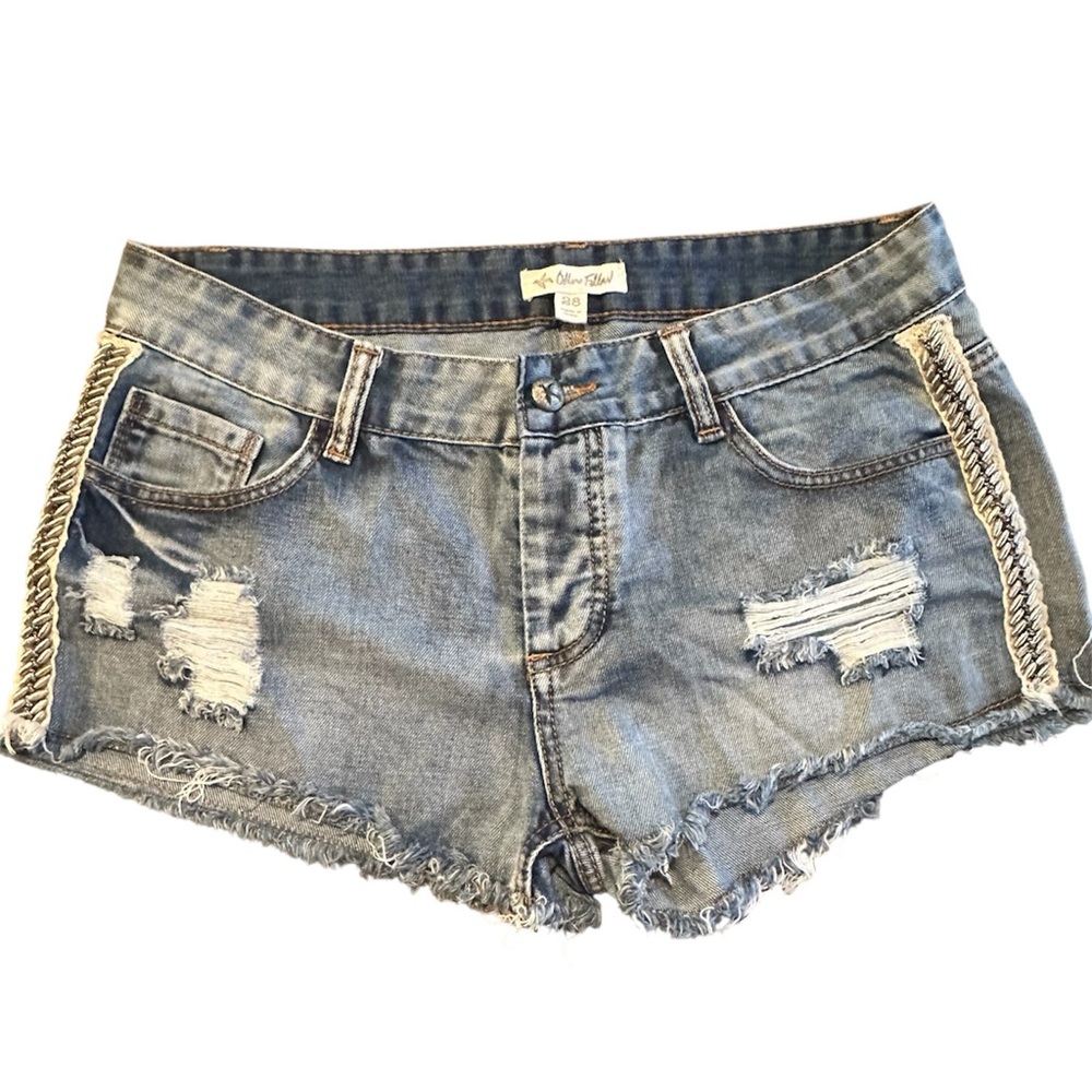 Others Follow Boho Beaded Distressed Denim Cut Off Shorts - Size 28